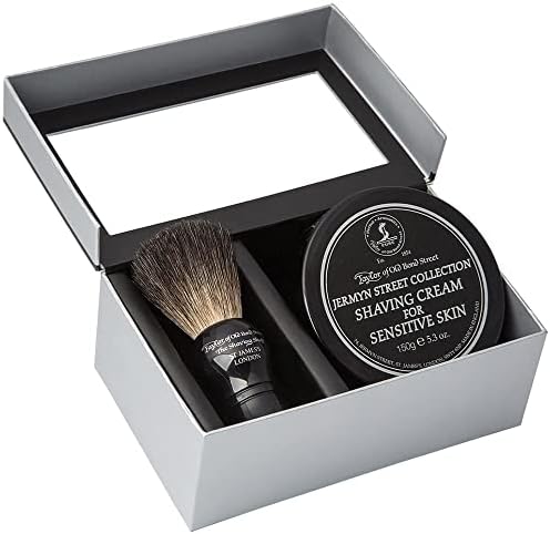 Taylor of Old Bond Street Black Pure Badger Shaving Brush and Jermyn St. Shaving Cream Bowl 150g Gift Set 2 pc shave set