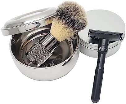 Adjustable Safety Razor Shaving Kit 4PCS | Double Edge Razor | Synthetic Shaving Brush | Stainless Steel Shaving Soap Bowl | Shave Soap | Include 5pcs Razor Blades.