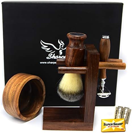 Grooming Shaving Set For Men, Double-sided Safety Razor, Pure synthetic Hair Brush wood Handle, Wood Shaving Bowl And Shaving Stand Kit, Best Gift For Gentleman