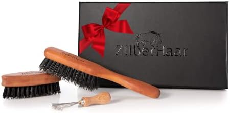 Zilberhaar Beard Brush Grooming Kit (Soft Version) 2nd Cut Boar Bristles - Ideal for Stubbles and Short To Medium Beards - Distributes Balm and Oil for Growth/Styling - Comes with Brush Cleaning Tool