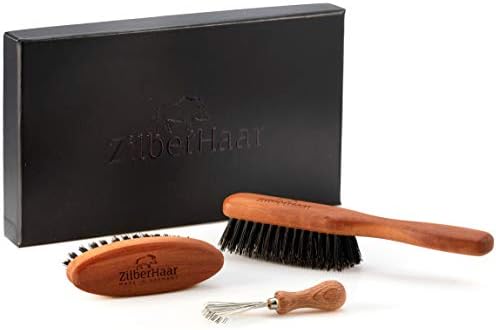 ZilberHaar Beard Brush Grooming Kit - Stiff Bristles Boar Bristles - Ideal for Medium to Long, Thick Beards - Distributes Balm & Oil for Growth/Styling - With Brush Cleaning Tool