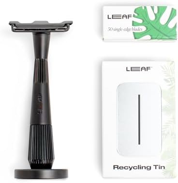 Leaf Shave | The Twig Razor Set, Black - Includes 1x Twig Razor, 1x Matching Twig Razor Stand, 1x 50-Pack of Single-Edge Blade Refills, and 1x Razor Blade Bank