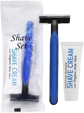 1-Shoppe All-in-Kit | Double Blade Shaving Razor with Shave Cream | Disposable Hotel Kit Twin Blade Single Use | (Case of 50)
