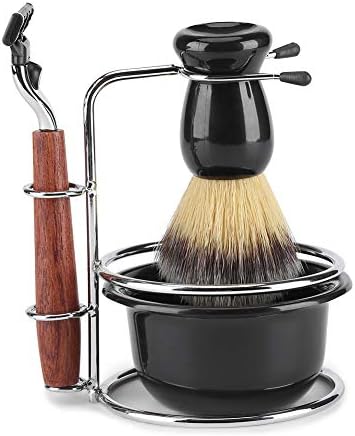 Goick Shaving Kit for Men, 4 in 1 Shaving Set Includes Shaving Brush, Shaving Bowl, Razor & Stainess Steel Stand Brush Holder