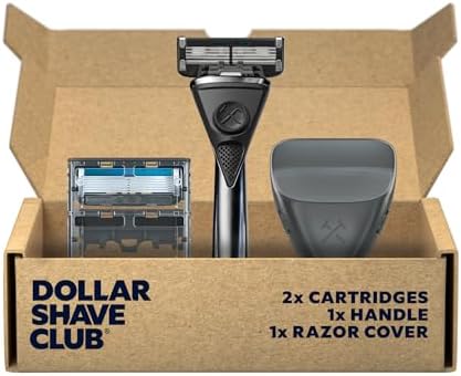 Dollar Shave Club | Heavy Metal Shave Kit | Heavy-Duty Razor Handle, 6 Blade Razor Blade Refills, and Razor Cover | Precision Razor Shave Kit, Shaving Kit, Grooming Kit, Razor Set