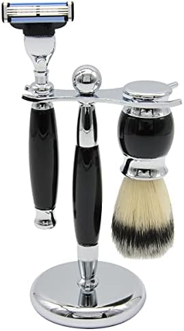 Union Razors SS3 Black Three Piece Shave Kit with Razor, Shaving Brush and Stand.