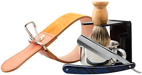 Grandslam Shaving Straight Razor Kit, Steel Cutthroat Straight Razor With Leather Strop, Sharp, Pure Badger Hair Shaving Brush with Wooden Handle,Shaving Bowl,Soap and Stand, Gift for Men
