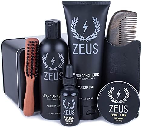 ZEUS Premium Beard Care Kit – Complete Grooming Set, Beard Wash Combo, Beard Oil & Balm, Beard Brush & Comb (Verbena Lime)