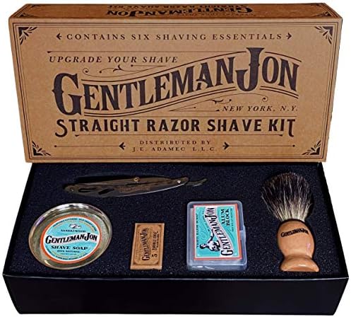 Gentleman Jon Straight Razor Shaving Kit | Vintage Wet Shave Grooming Set for Men - Includes: Straight Edge Razor, Hair Shaving Brush, Alum Block, Shave Soap, Bowl & Double Edge Razor Blades