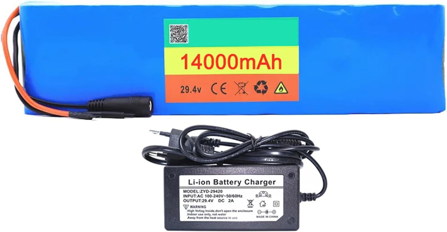 29.4V 7S2P Rechargeable Battery, 29.4V 14Ah Lithium Battery,Built-in 15A BMS,with 29.4V 2A Charger,for 100W-450W Electric Bike Scooter Moped Motor