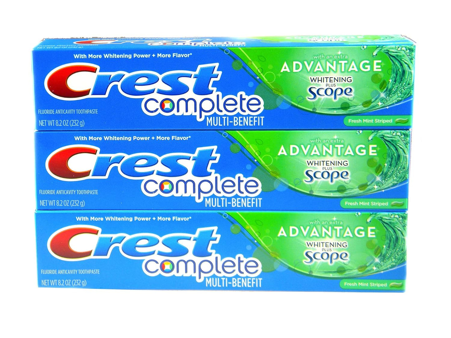 Crest Complete Multi-Benefit With Extra Advantage Whitening Plus Scope Toothpaste - Fresh Mint Striped 8.2oz (Pack of 3)